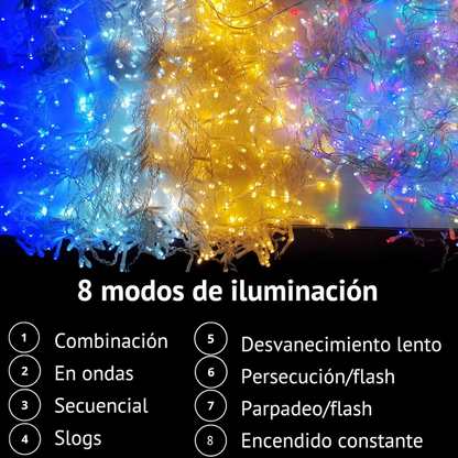 Luces Cascada Navideñas Carga Solar