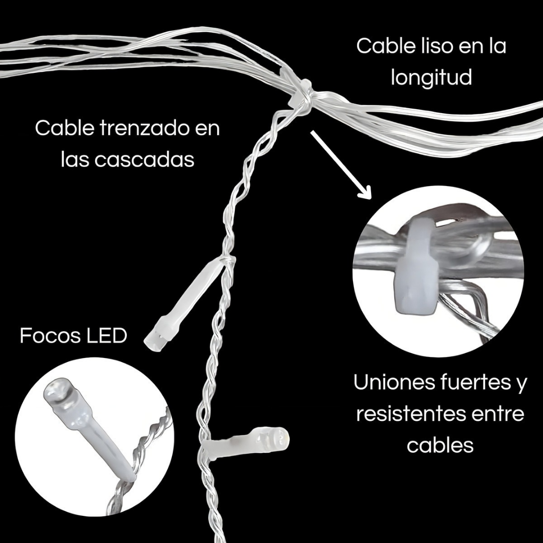 Luces Cascada Navideñas Carga Solar