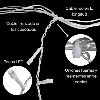Luces Cascada Navideñas Carga Solar