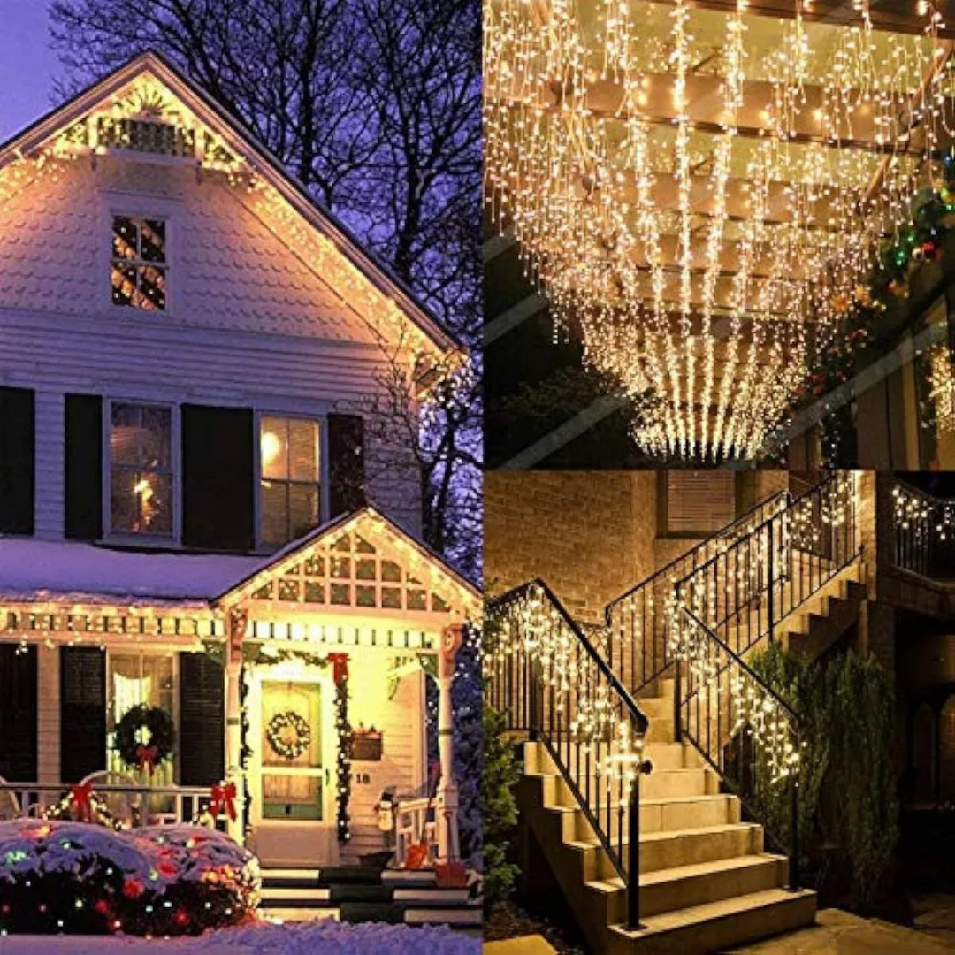 Luces Cascada Navideñas Carga Solar