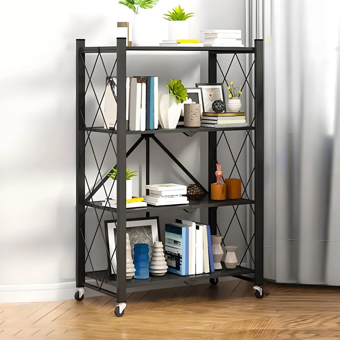 Estante Plegable Acero de 4 pisos con Ruedas