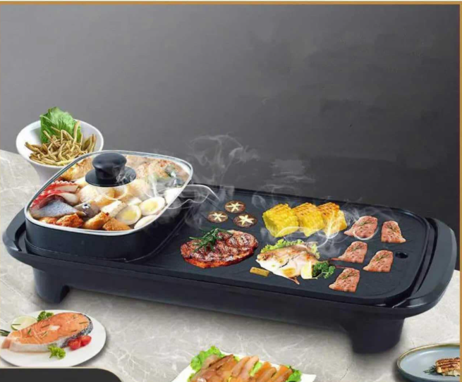 Parrilla eléctrica 2 en 1 olla asador